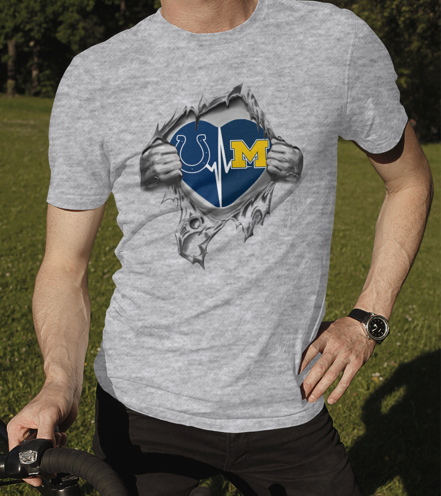 Heart Of A Michigan Wolverines And Indianapolis Colts Fan T-Shirt