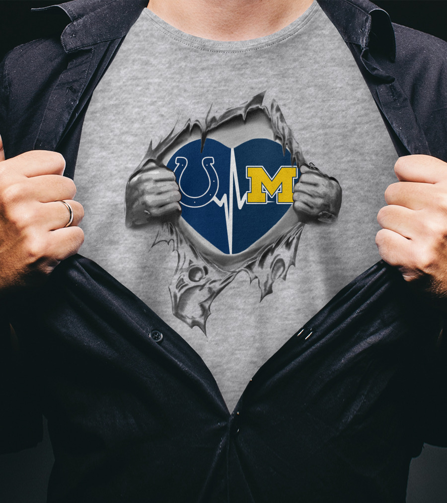 Heart Of A Michigan Wolverines And Indianapolis Colts Fan T-Shirt