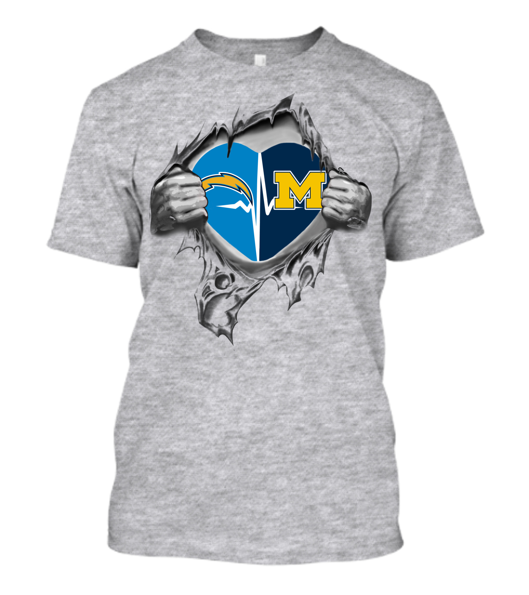 Heart Of Michigan Wolverines And Los Angeles Chargers T-Shirt