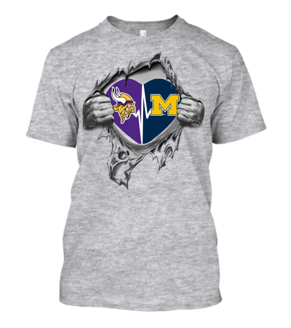 Michigan Wolverines Minnesota Vikings Heartbeat Logo Fusion T-Shirt