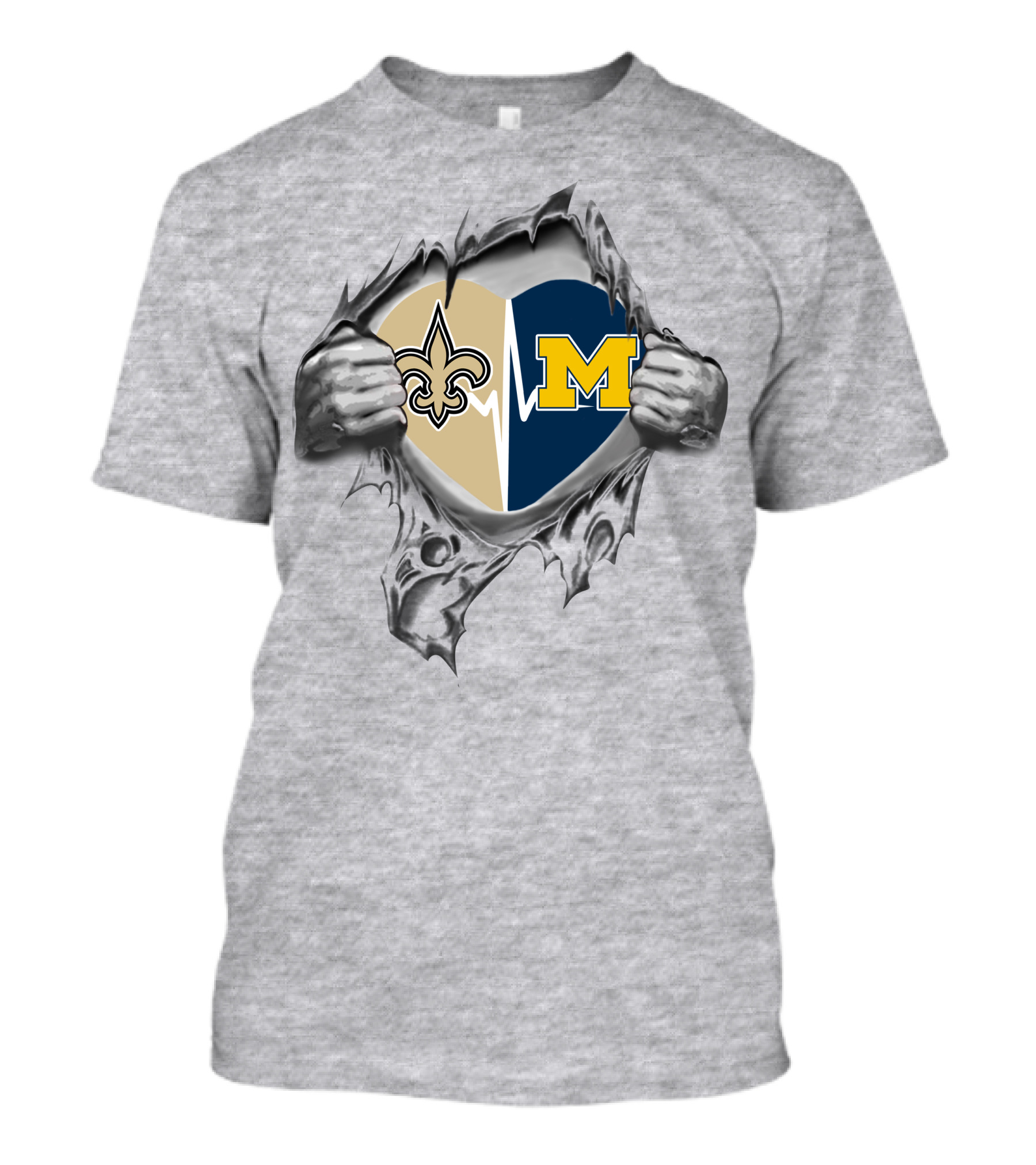 Michigan Wolverines New Orleans Saints Heart Shaped Ripped T-Shirt