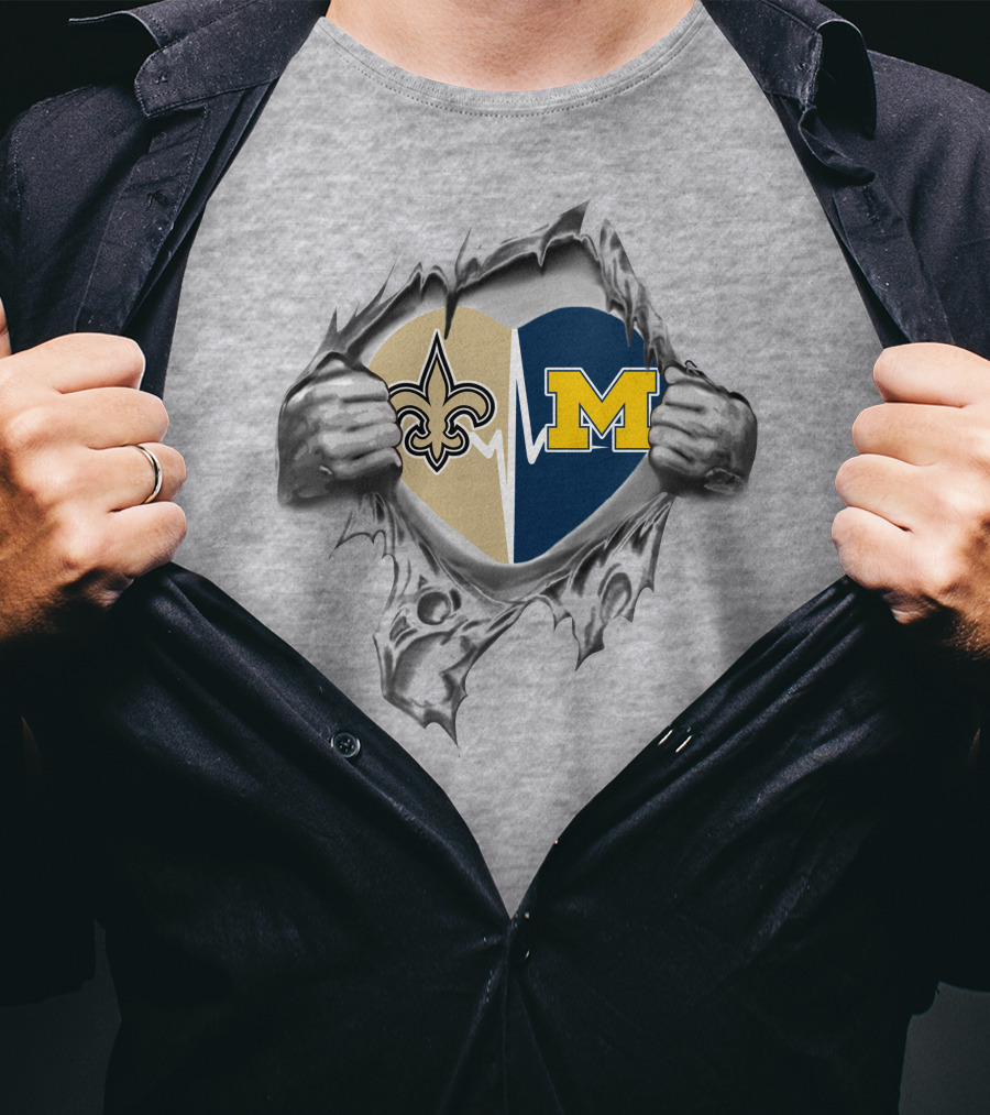 Michigan Wolverines New Orleans Saints Heart Shaped Ripped T-Shirt