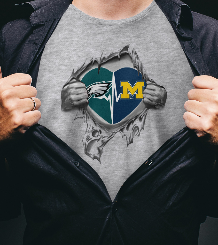 Philadelphia Eagles Michigan Wolverines Heartbeat Passion T-Shirt