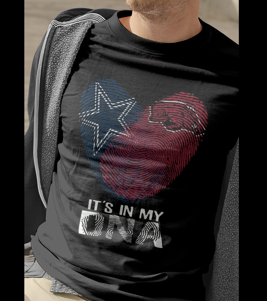 Cowboys Arkansas Razorbacks It's In My DNA Fingerprint Heart With Star And Hog T-Shirt
