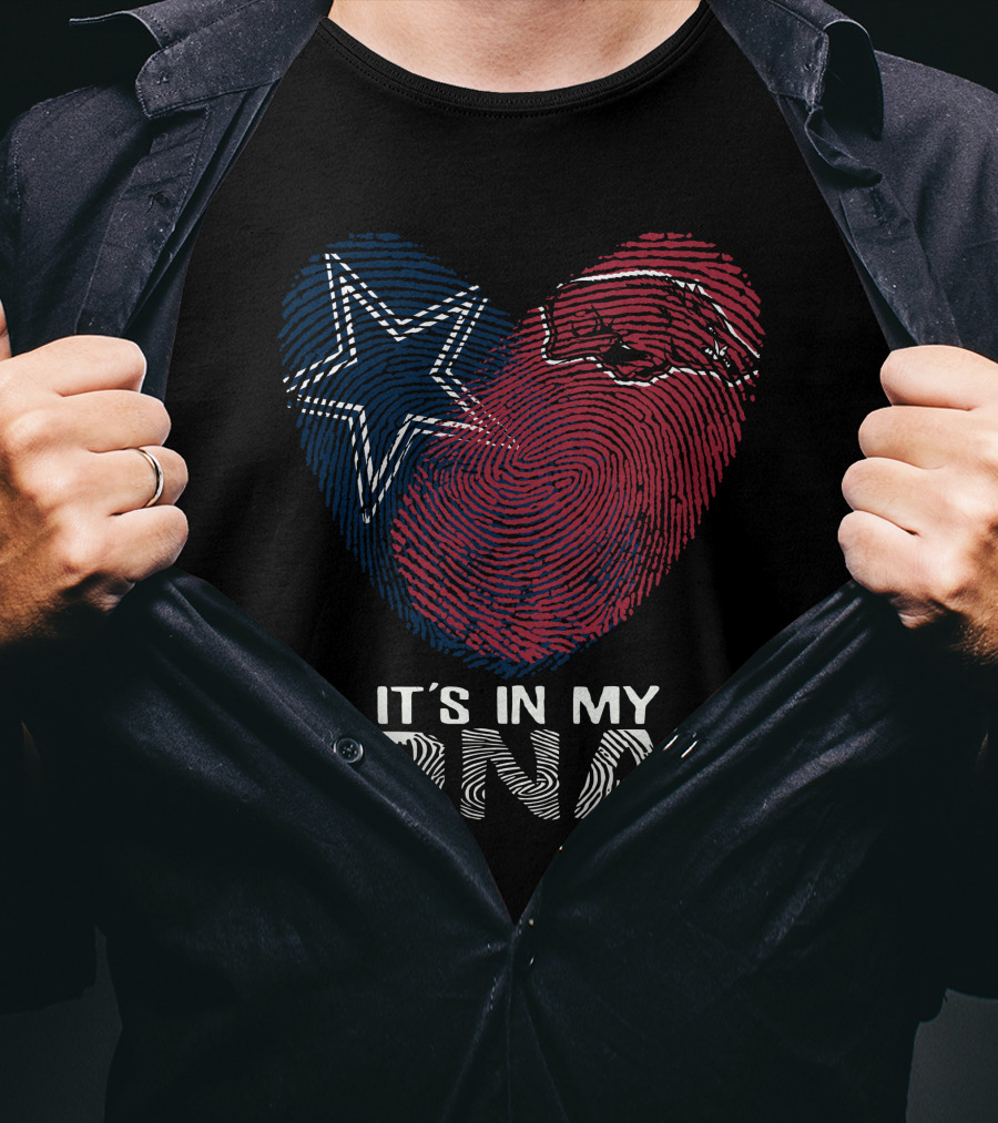 Cowboys Arkansas Razorbacks It's In My DNA Fingerprint Heart With Star And Hog T-Shirt