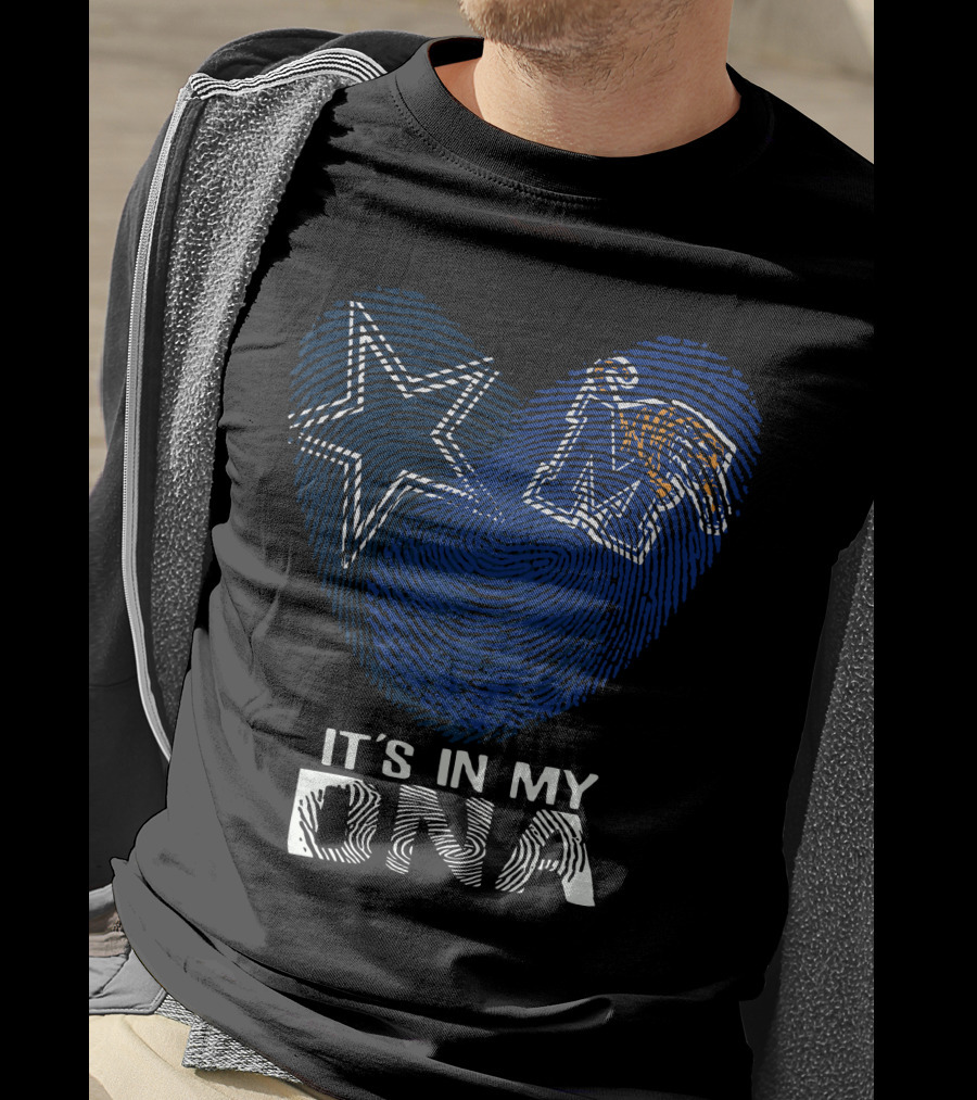 Cowboys Memphis Tigers It's In My DNA Fingerprint Heart With Star And Tiger T-Shirt