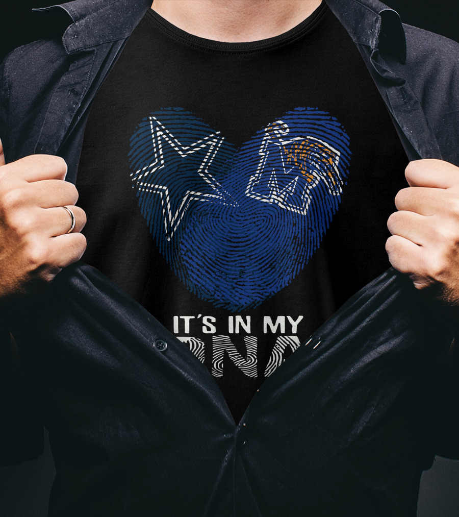 Cowboys Memphis Tigers It's In My DNA Fingerprint Heart With Star And Tiger T-Shirt