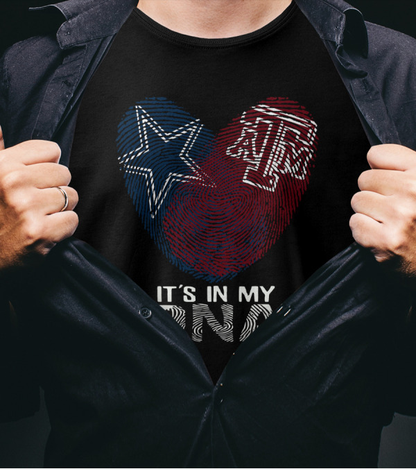 It's In My DNA Cowboys Texas A&M Aggies Star Logo Fingerprint T-Shirt