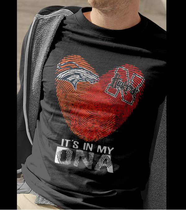 Denver Broncos Nebraska Cornhuskers Heart Thumbprint It's In My DNA T-Shirt
