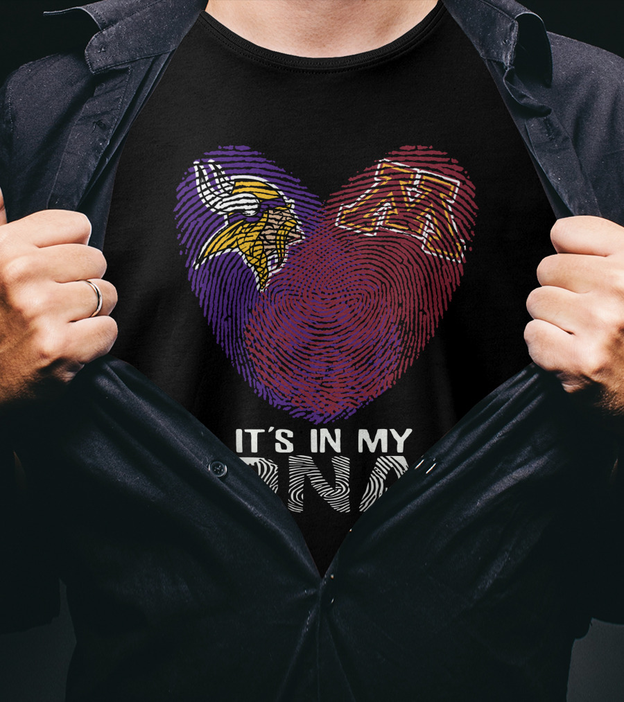Minnesota Vikings Minnesota Golden Gophers It's In My DNA Heart Fingerprint T-Shirt