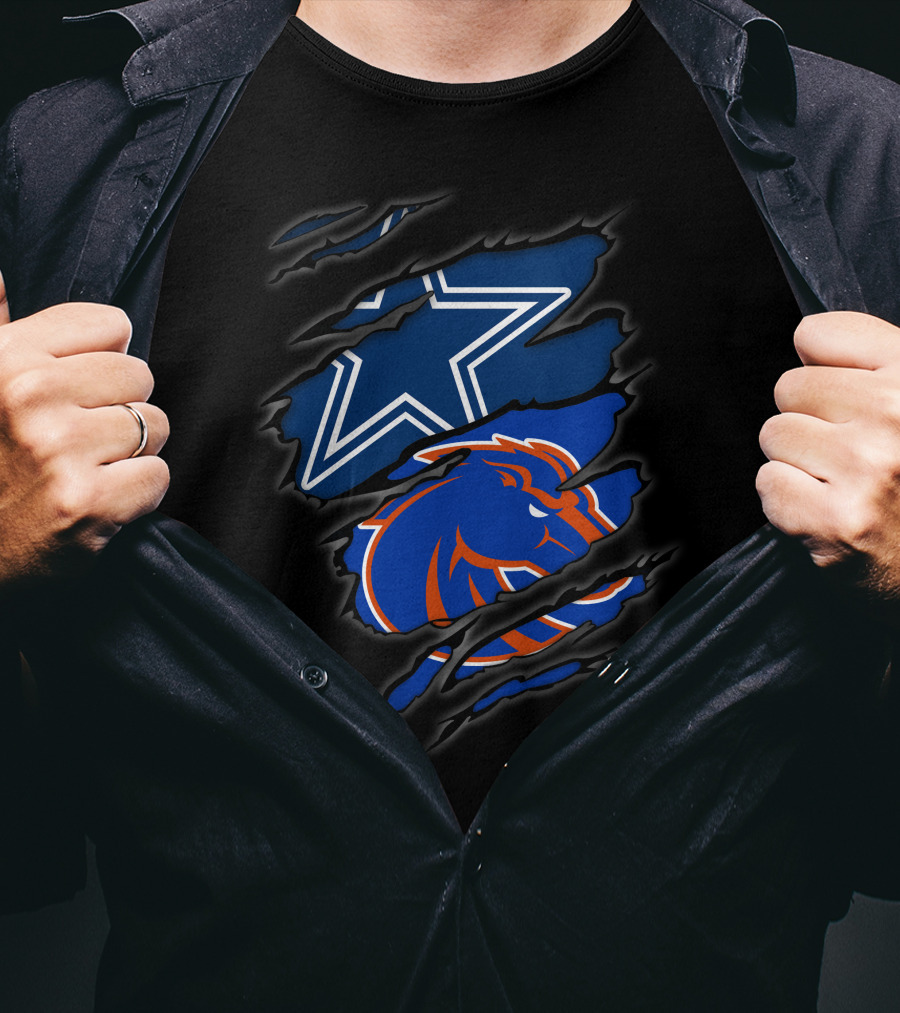 Cowboys Star And Boise State Broncos Logo Claw Marks T-Shirt