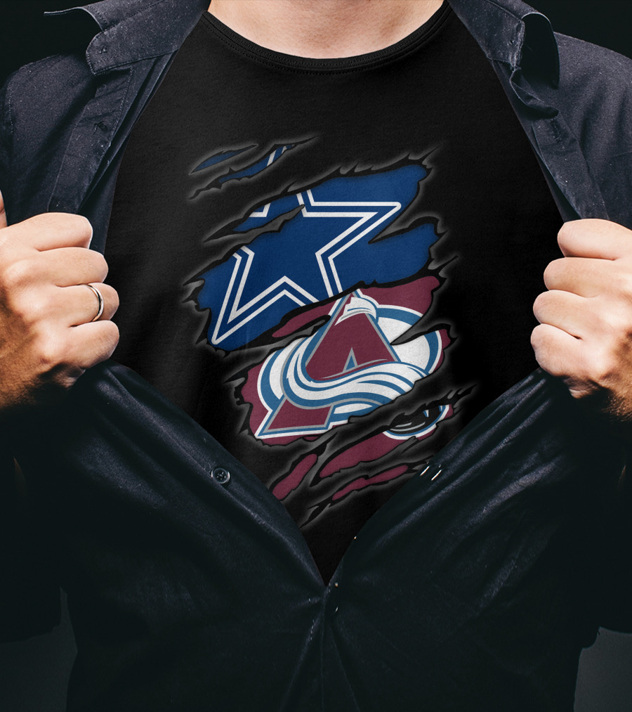 Dallas Cowboys Colorado Avalanche Logos Ripped Design Nfl Nhl Crossover T-Shirt
