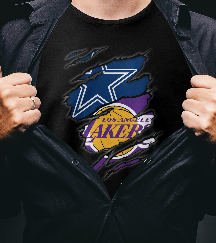 Dallas Cowboys Los Angeles Lakers Torn Logo Mashup T-Shirt