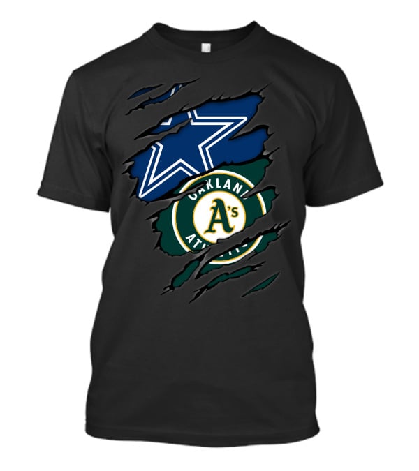 Dallas Cowboys And Oakland Athletics Dual Sports Logo Tear T-Shirt