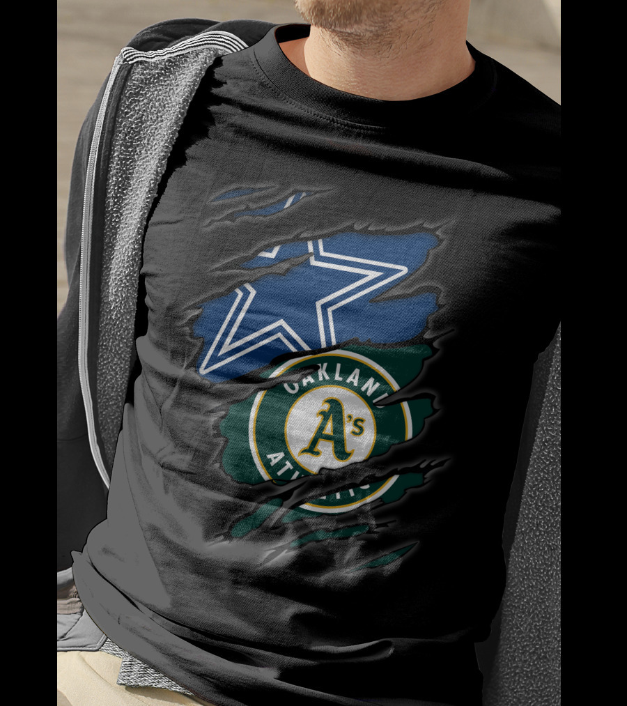 Dallas Cowboys And Oakland Athletics Dual Sports Logo Tear T-Shirt