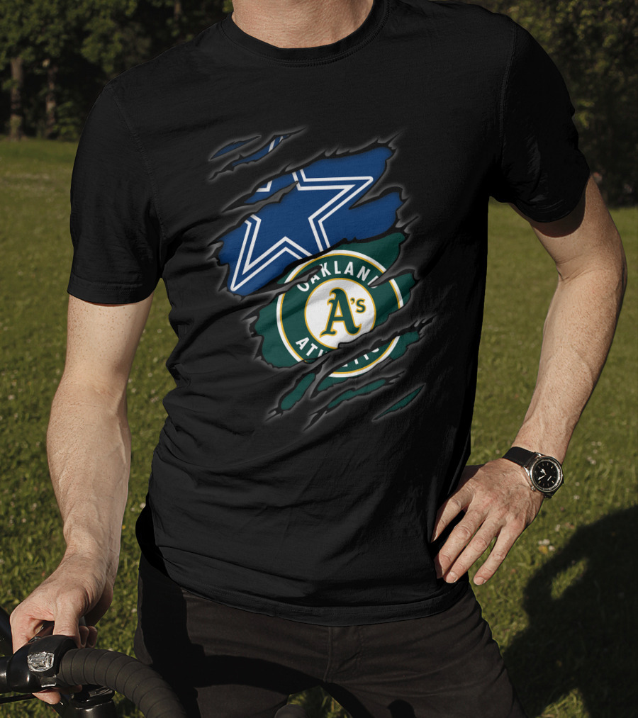 Dallas Cowboys And Oakland Athletics Dual Sports Logo Tear T-Shirt