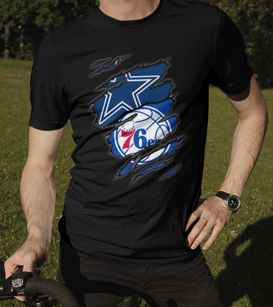 Cowboys Philadelphia 76ers Star And Basketball Fusion T-Shirt
