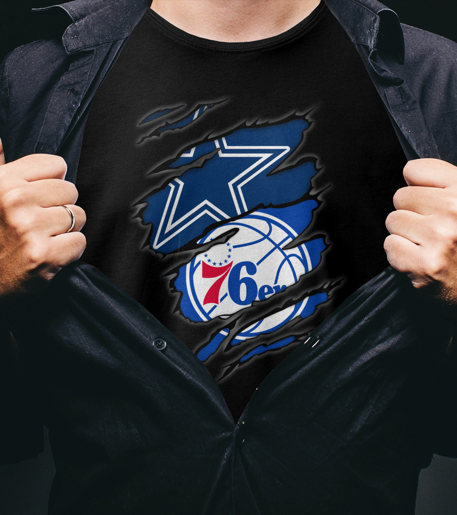 Cowboys Philadelphia 76ers Star And Basketball Fusion T-Shirt