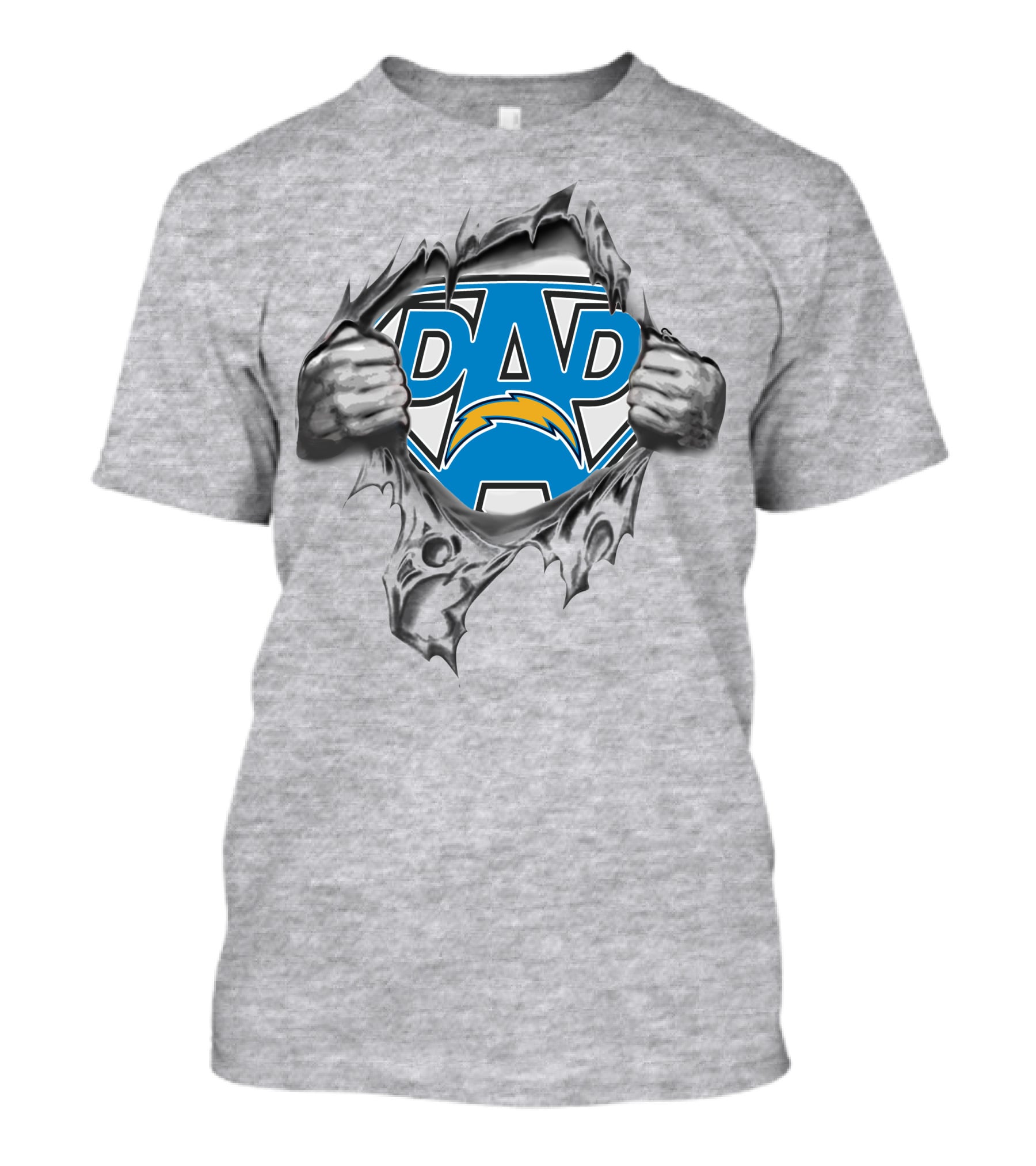 Super Dad Los Angeles Chargers Logo Superhero Style Tear T-Shirt