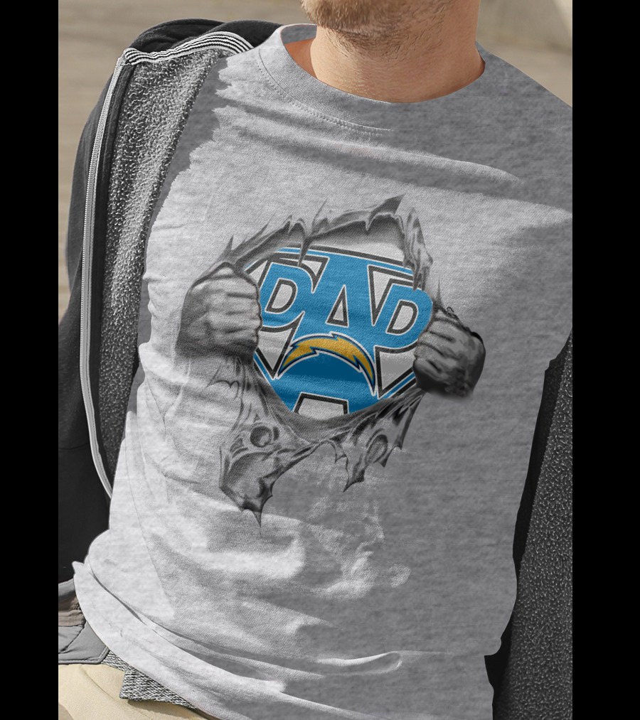 Super Dad Los Angeles Chargers Logo Superhero Style Tear T-Shirt