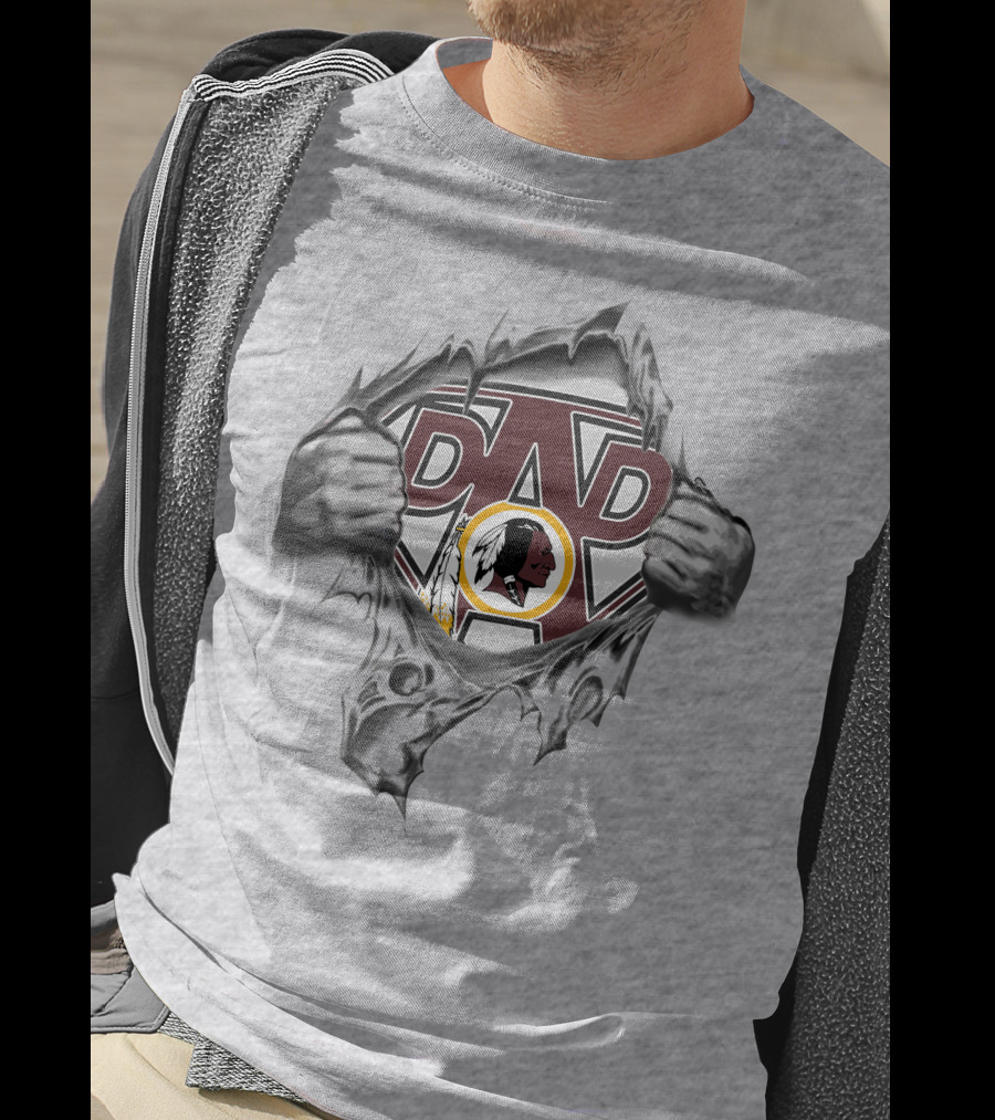 Super Dad Washington Redskins Fan Logo Hero Busting Through Walls T-Shirt