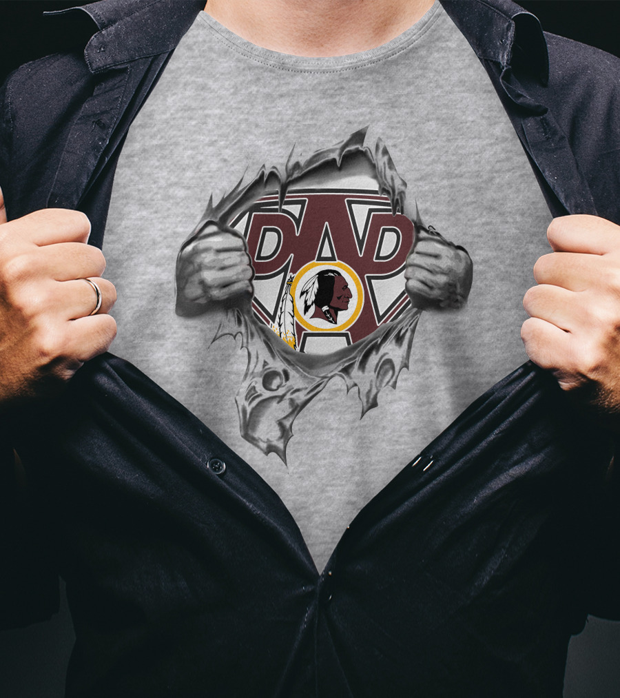 Super Dad Washington Redskins Fan Logo Hero Busting Through Walls T-Shirt