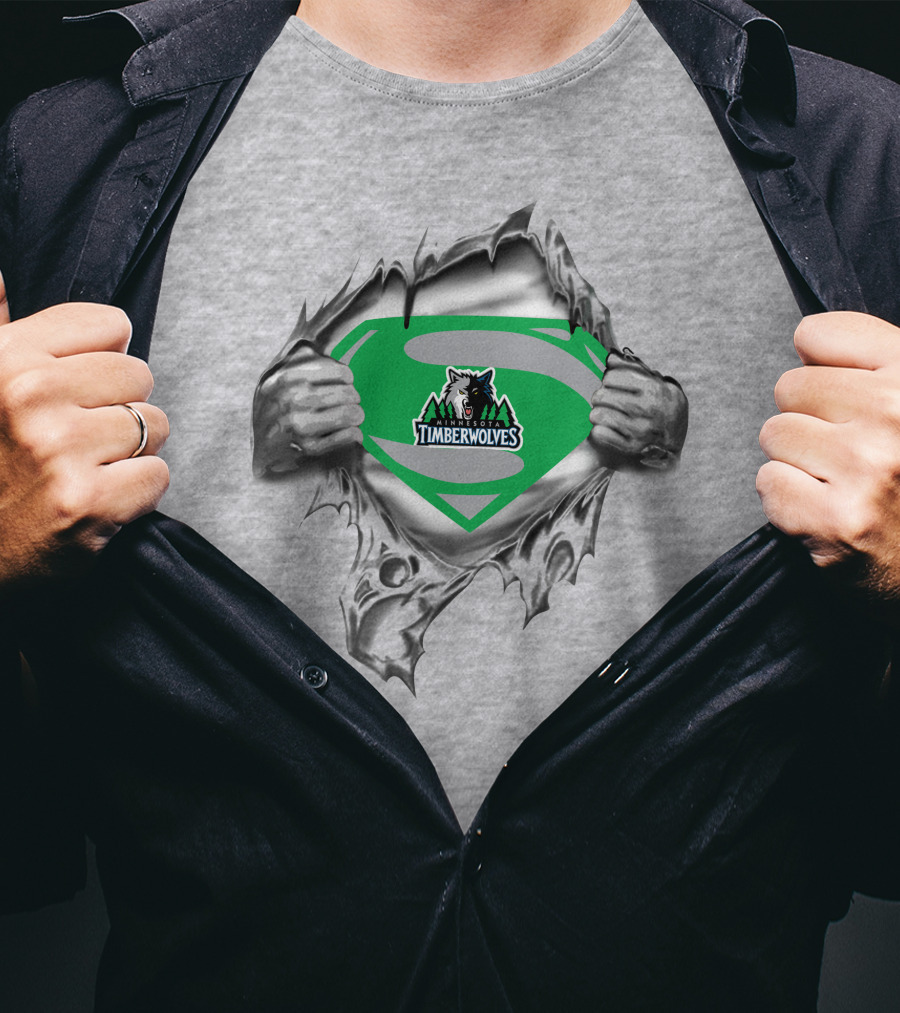 Timberwolves Super Man Logo Tear T-Shirt