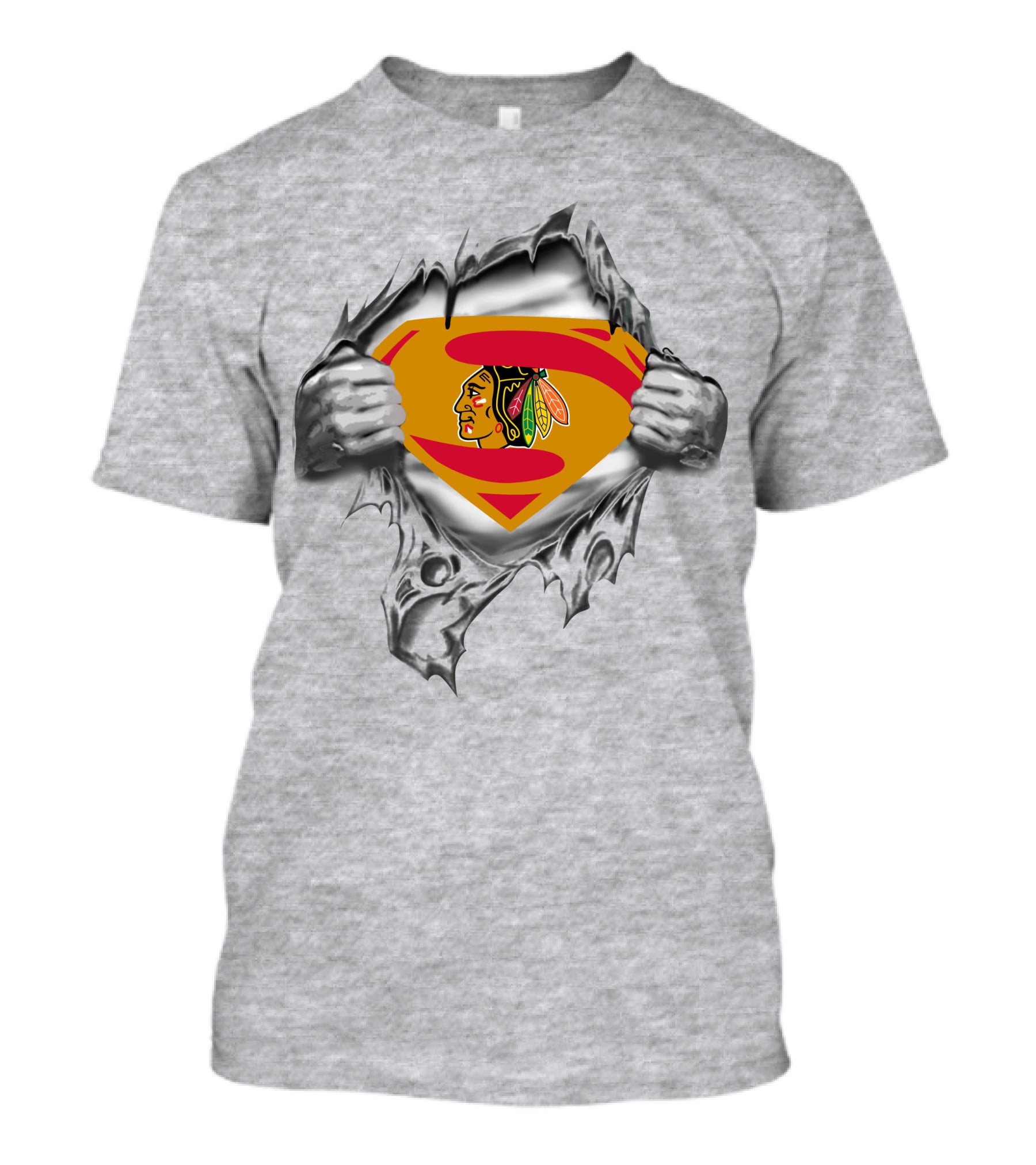 Blackhawks Superman Emblem Tear With Hands T-Shirt