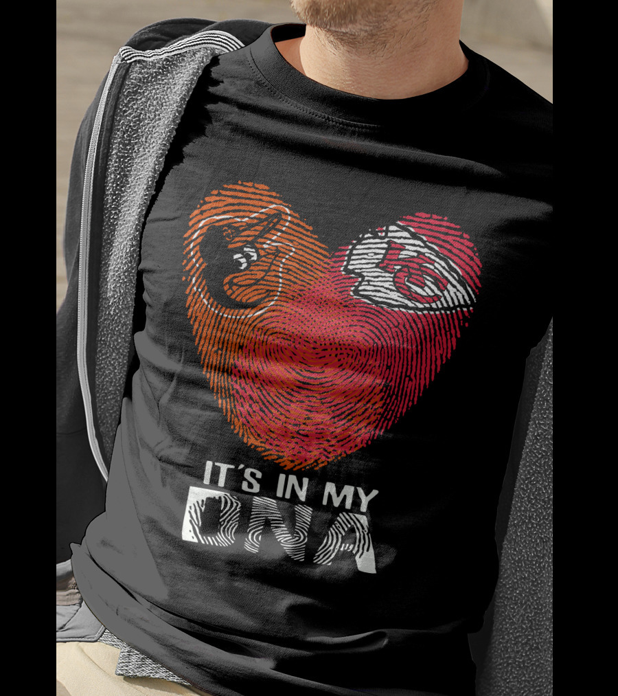 Baltimore Orioles Kansas City Chiefs Heart Fingerprint It's In My Dna T-Shirt