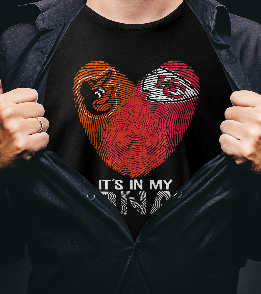 Baltimore Orioles Kansas City Chiefs Heart Fingerprint It's In My Dna T-Shirt