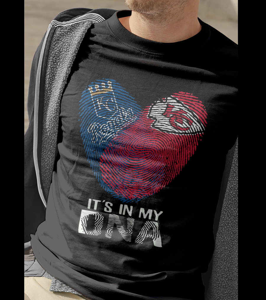 Kansas City Royals Chiefs It's In My DNA Fingerprint Heart T-Shirt