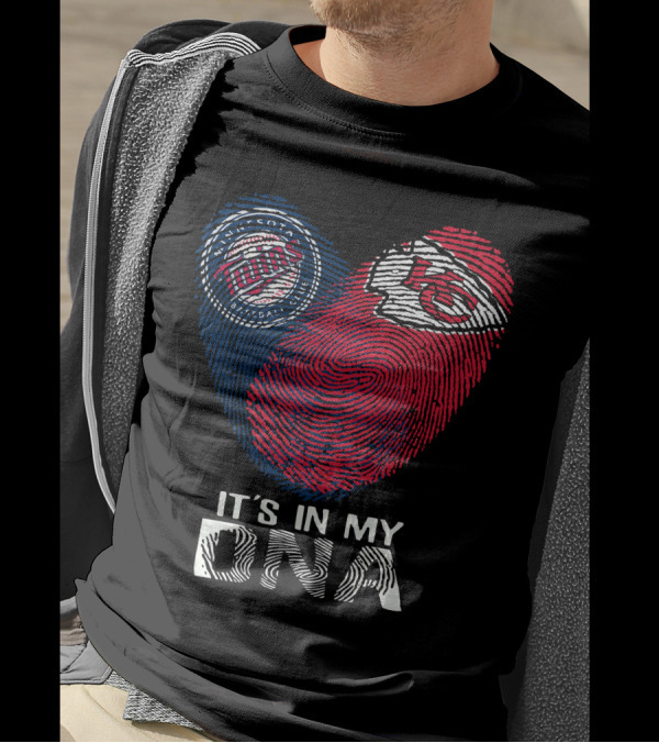 Minnesota Twins Kansas City Chiefs It's In My DNA Fingerprint Heart T-Shirt