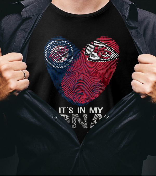 Minnesota Twins Kansas City Chiefs It's In My DNA Fingerprint Heart T-Shirt