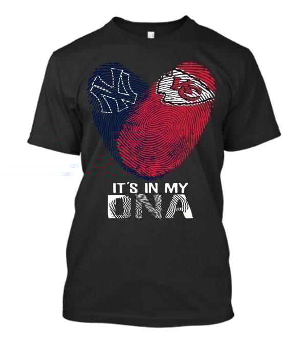 New York Yankees Kansas City Chiefs Heart Fingerprint It's In My DNA T-Shirt