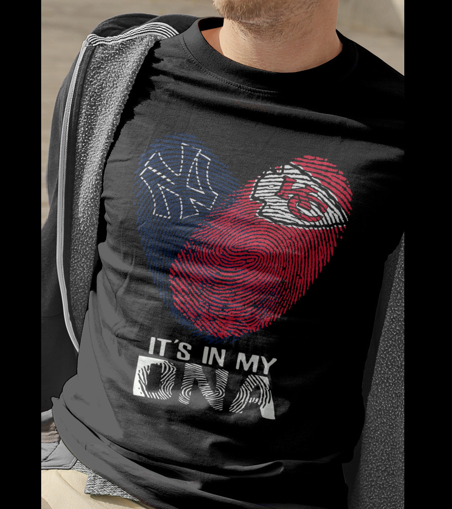New York Yankees Kansas City Chiefs Heart Fingerprint It's In My DNA T-Shirt
