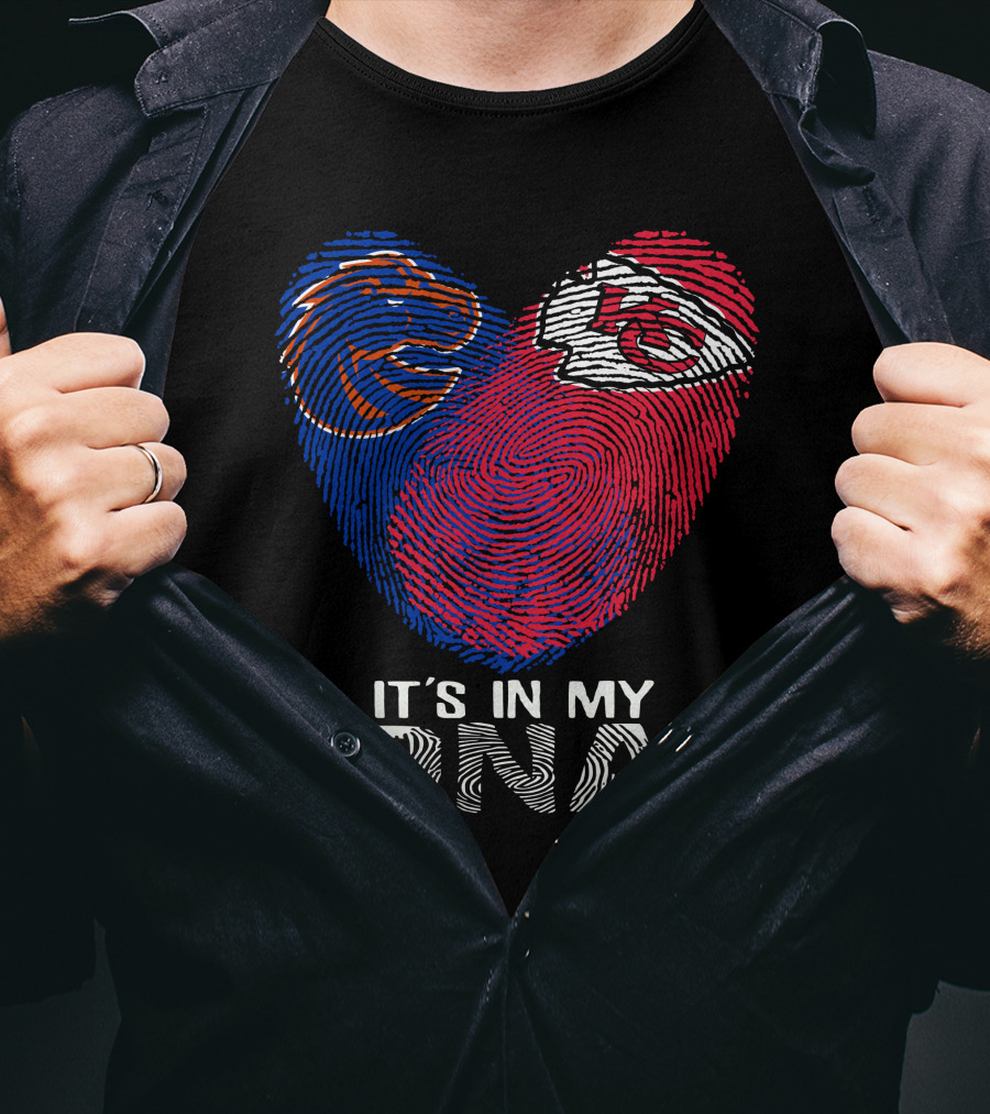 Boise State Broncos And Chiefs It's In My Dna Fingerprint Heart T-Shirt