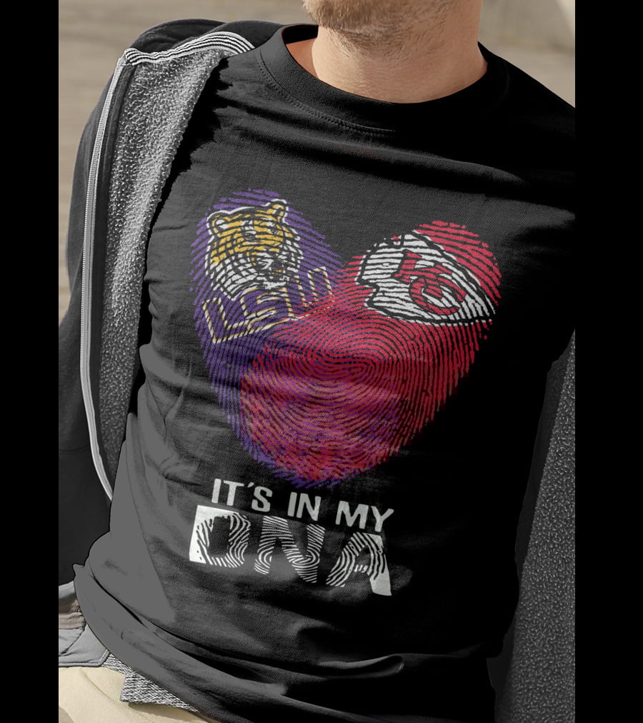 Lsu Tigers And Kansas City Chiefs It's In My Dna Fingerprint Heart T-Shirt