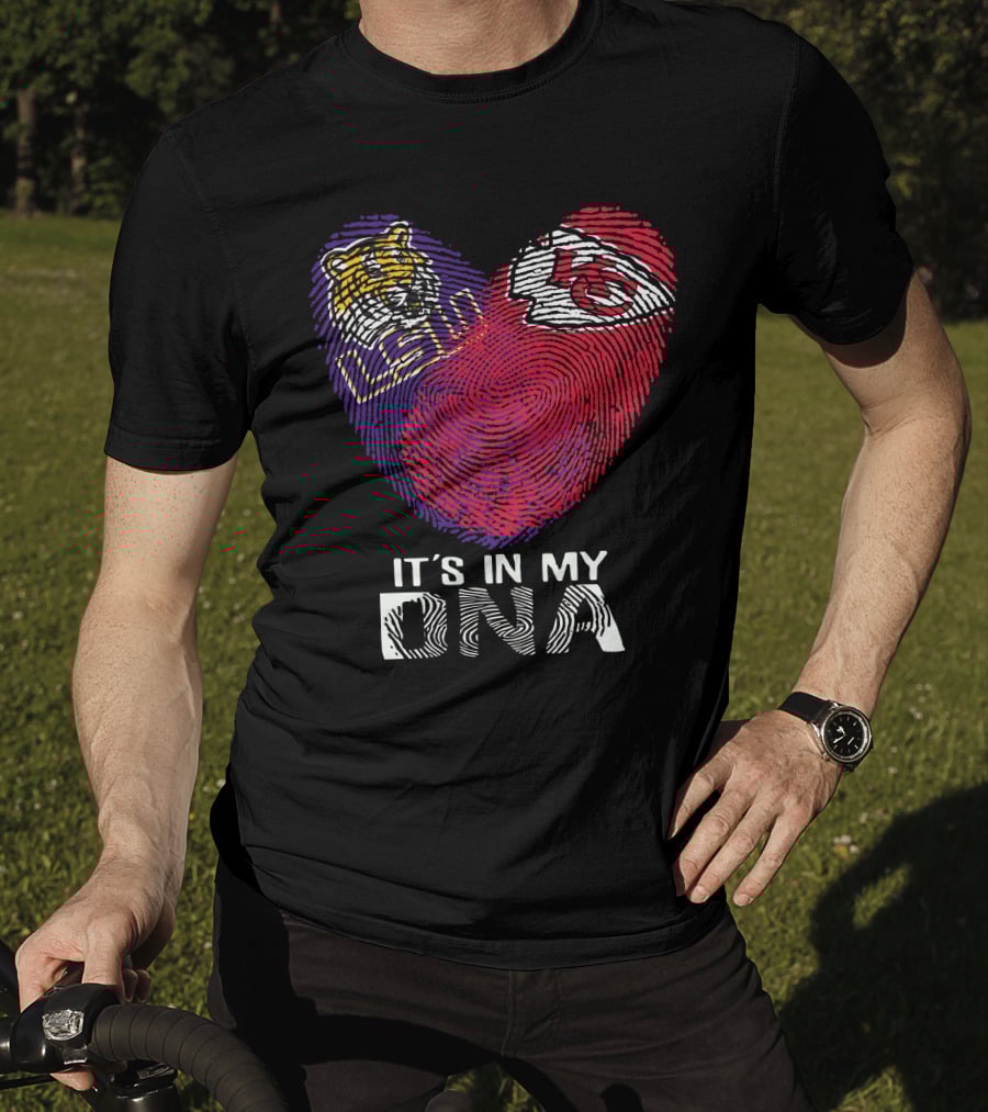 Lsu Tigers And Kansas City Chiefs It's In My Dna Fingerprint Heart T-Shirt