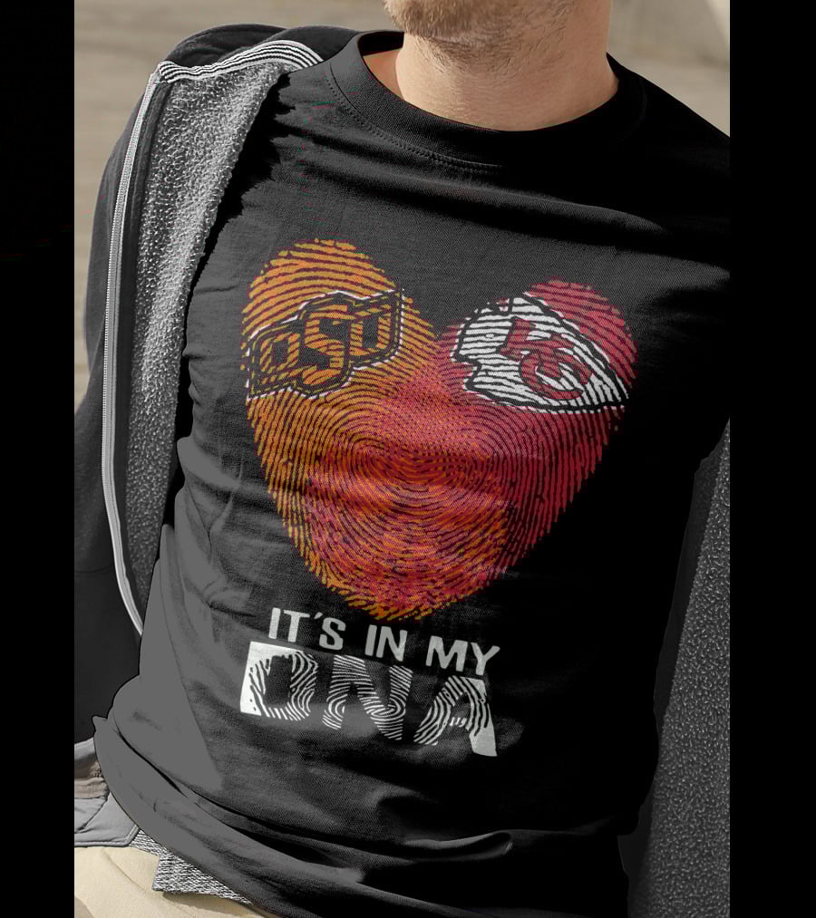 Oklahoma State Osu And Kansas City Chiefs It's In My Dna Fingerprint Heart T-Shirt
