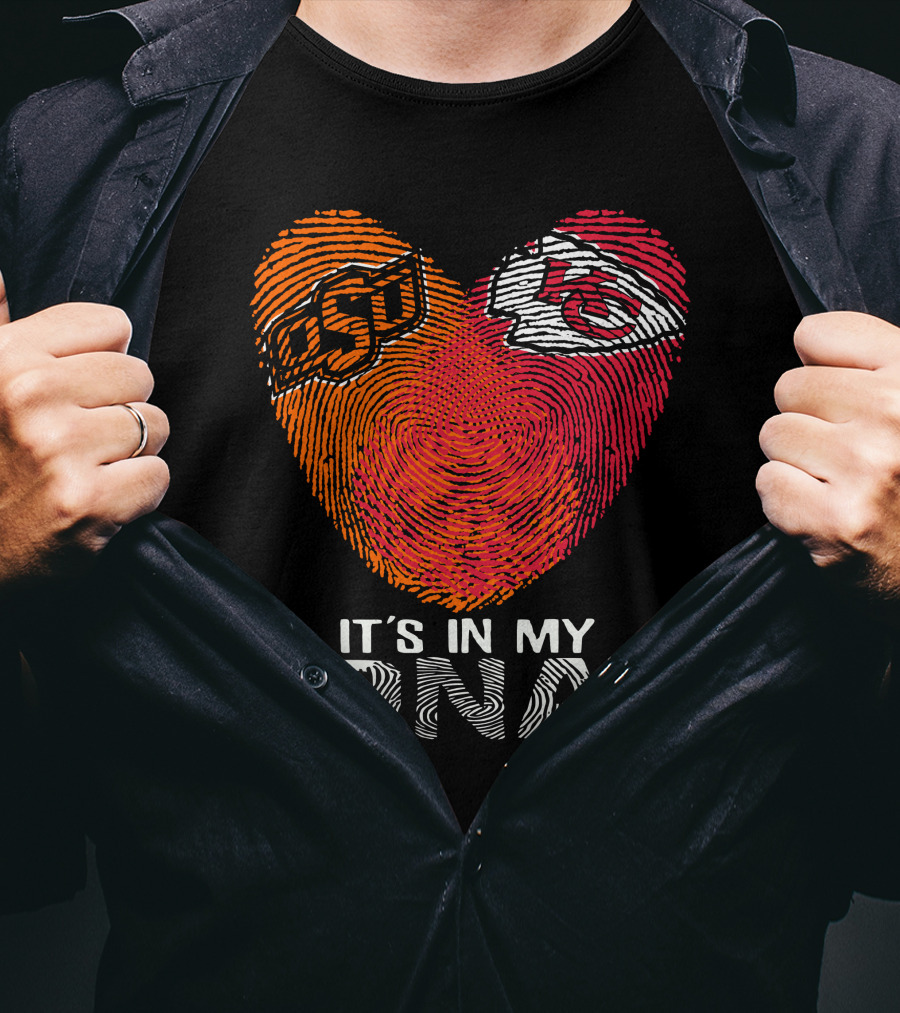 Oklahoma State Osu And Kansas City Chiefs It's In My Dna Fingerprint Heart T-Shirt