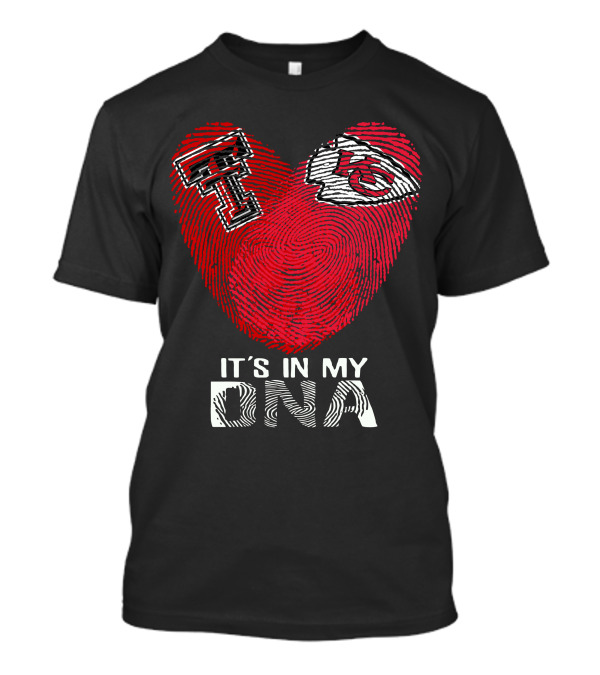 Texas Tech T And Kansas City Chiefs Arrowhead Logo It's In My DNA Fingerprint Heart T-Shirt