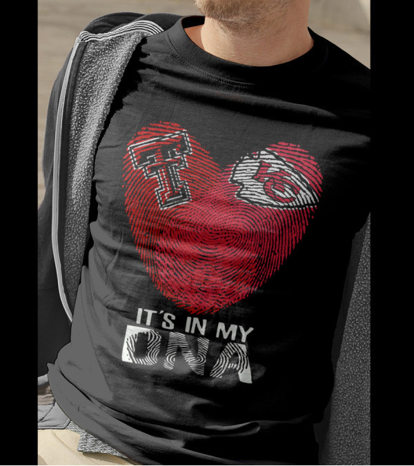 Texas Tech T And Kansas City Chiefs Arrowhead Logo It's In My DNA Fingerprint Heart T-Shirt