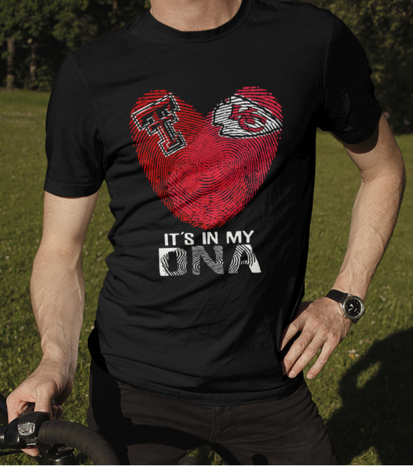Texas Tech T And Kansas City Chiefs Arrowhead Logo It's In My DNA Fingerprint Heart T-Shirt