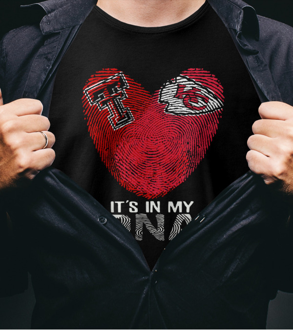 Texas Tech T And Kansas City Chiefs Arrowhead Logo It's In My DNA Fingerprint Heart T-Shirt