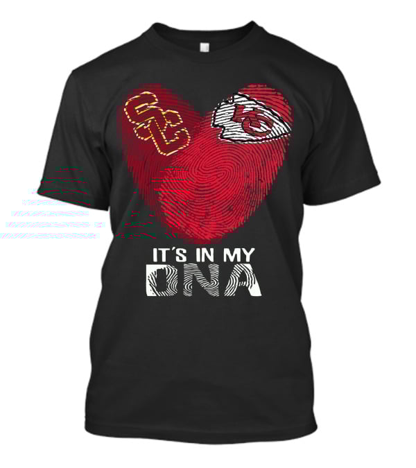 USC Trojans KC Chiefs Heart Shape Fingerprint It's In My DNA T-Shirt