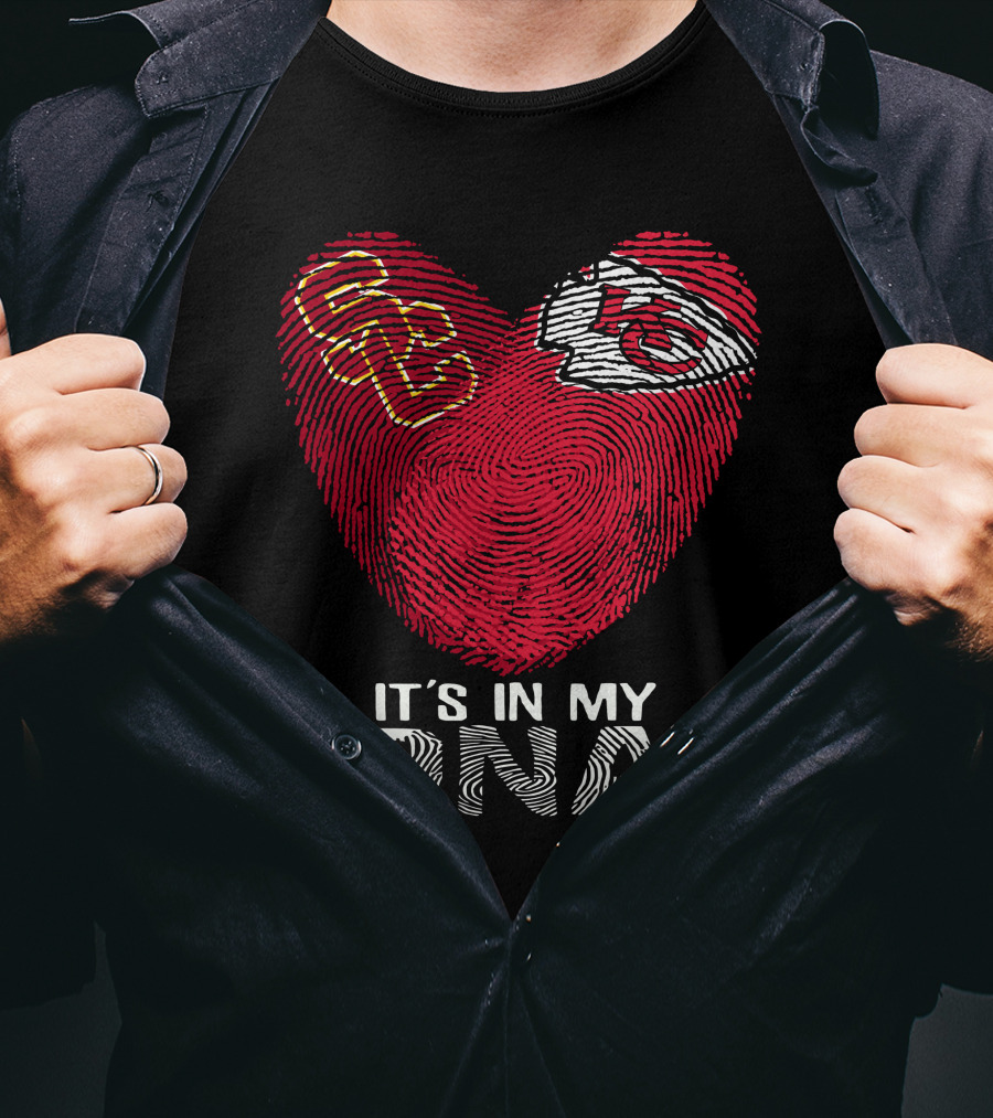 USC Trojans KC Chiefs Heart Shape Fingerprint It's In My DNA T-Shirt
