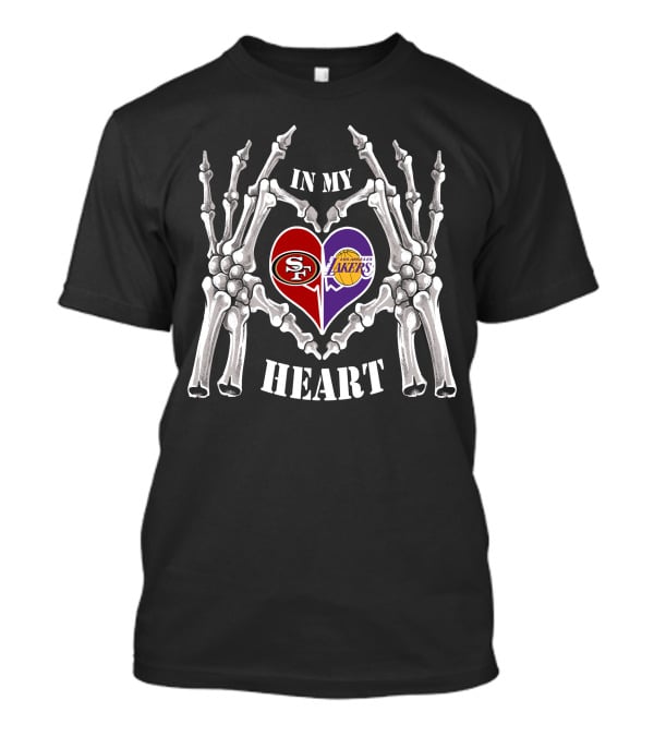 49ers Lakers S.f. L.a. In My Heart Skeleton Heart T-Shirt