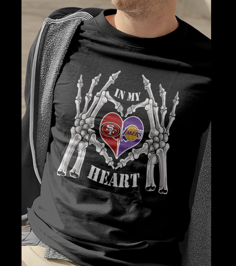 49ers Lakers S.f. L.a. In My Heart Skeleton Heart T-Shirt
