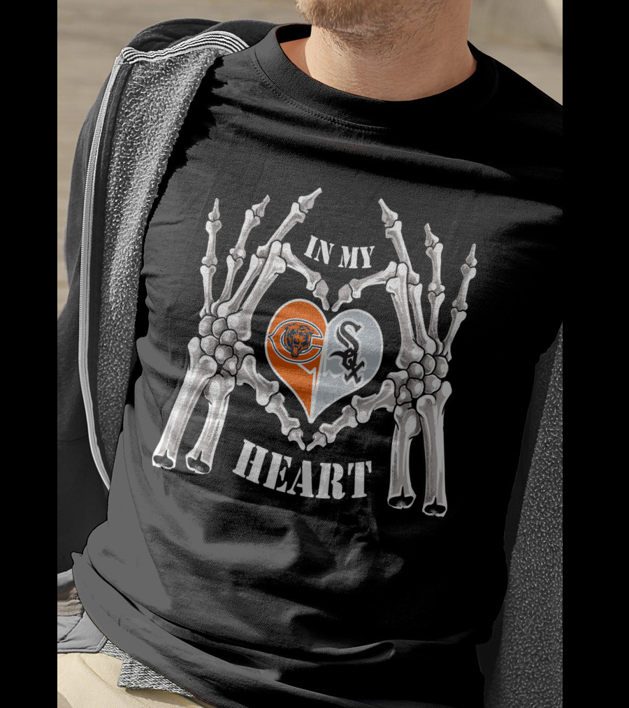 In My Heart Bears White Sox Skeleton Hands Halves T-Shirt