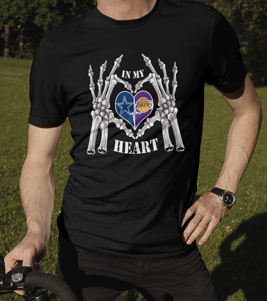 Cowboys Lakers In My Heart Skeleton Hands Logo Heart T-Shirt